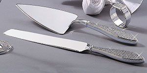 White Glitter Cake Knife & Server Set