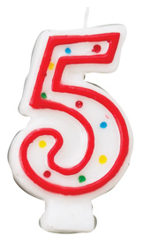 Red & White Number Candle - #5