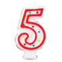 Red & White Number Candle - #5