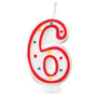 Red & White Number Candle - #6