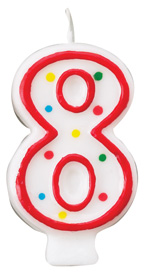 Red & White Number Candle - #8