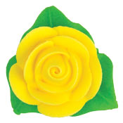 Rose Icing w/ 3 Leaves - Yellow