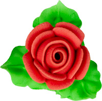 Rose Icing w/ 3 Leaves - Red