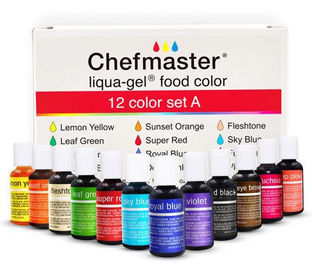 12 Color Liqua-Gel Kit A - Chefmaster .70 oz.